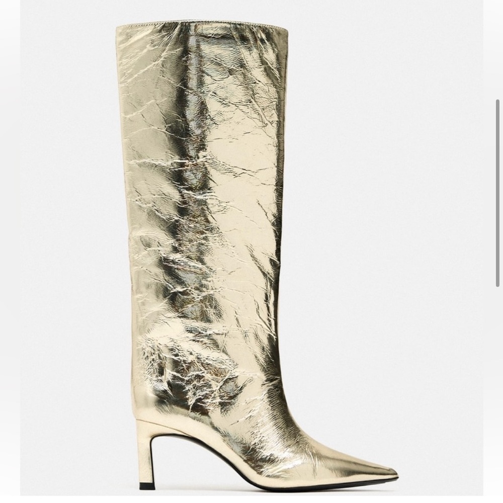 Zara Metallic Gold Heeled Boots